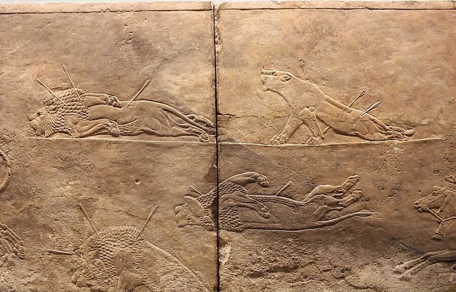 Assyria, relief "The Great Lion Hunt of Ashurbanipal," Nineveh, c. 645 BC