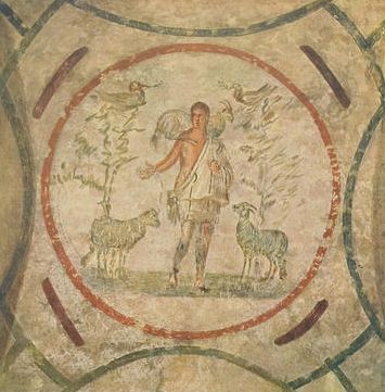 Early Christianity, "The Good Shepherd," Catacombs of Priscilla, Rome, 3rd cent.