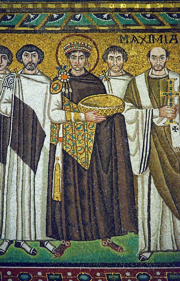 Ravenna, mosaic "Emperor Justinian and His Retinue," San Vitale, c. 547
