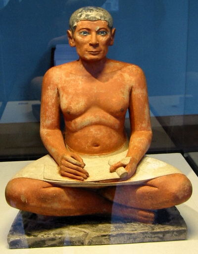 "The Seated Scribe" from Saqqara, Old Kingdom of Egypt (c. 2600–2350 BC), the Louvre — wisdom before philosophy