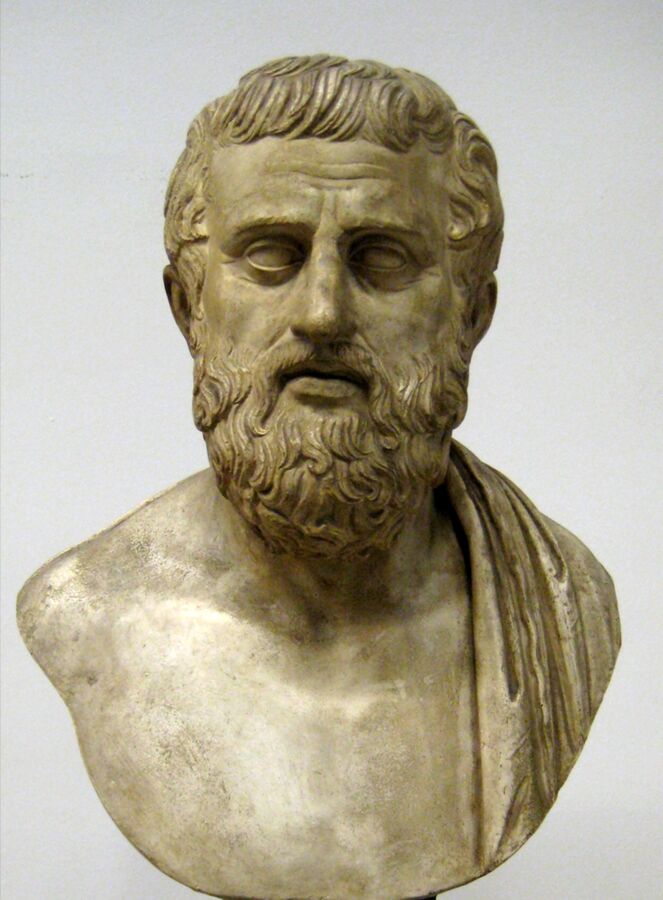 Bust of Sophocles — the tragedian who put human pride on trial before fate