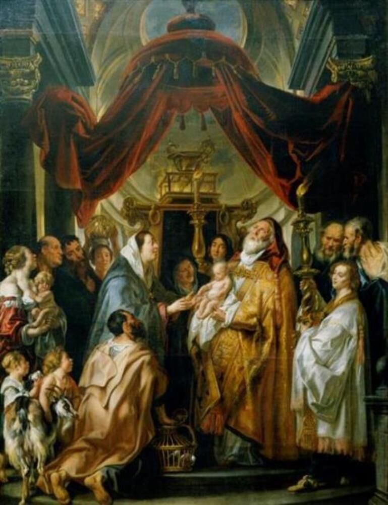 Jacob Jordaens, "The Presentation in the Temple" (c. 1660). The aged Simeon, who waited all his life, recognizes the Savior in an ordinary infant; beside him is the prophetess Anna: those who lived to see it because they never ceased to wait.