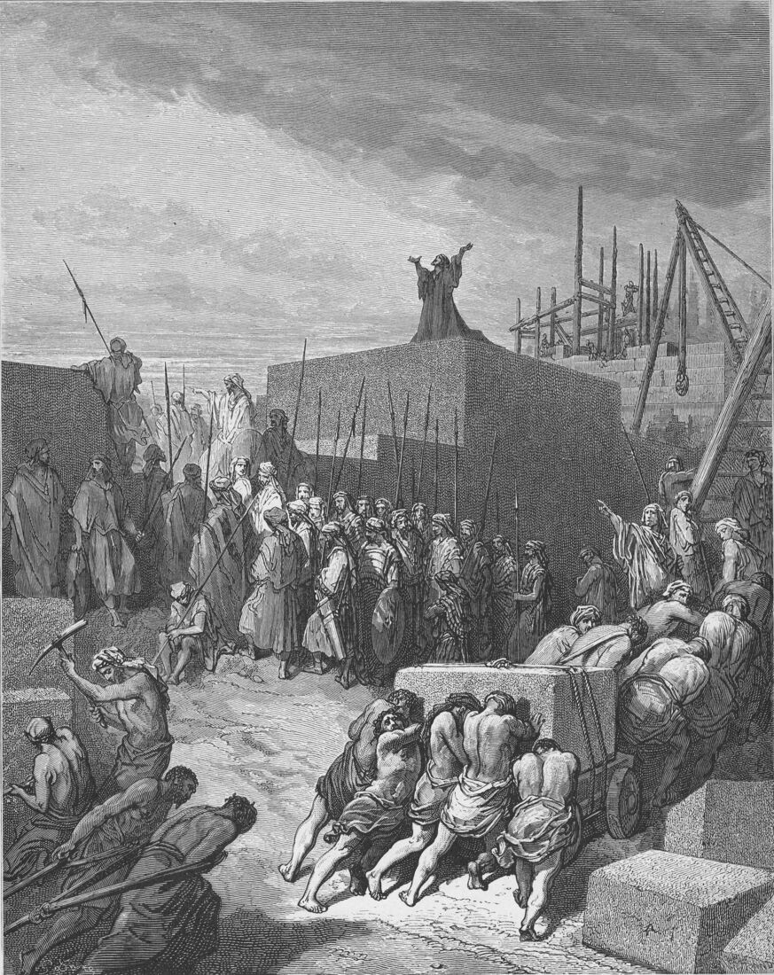 Gustave Doré, "The Rebuilding of the Temple." The returning remnant rebuilds the temple anew — but it is no longer of the former glory; the old men who remembered the first temple looked upon these walls with tears.