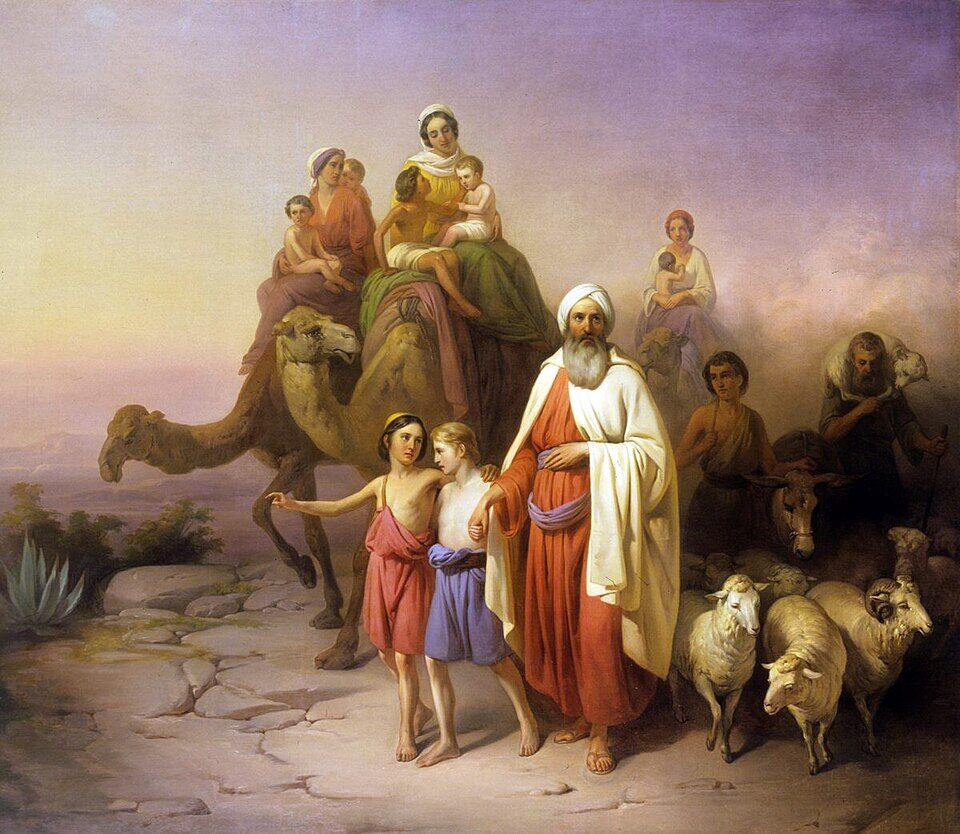 József Molnár, "The Migration of Abraham from Ur" (1850). The caravan sets out into the void at the call of a voice no one hears but the old man leading — faith as a step without a map.